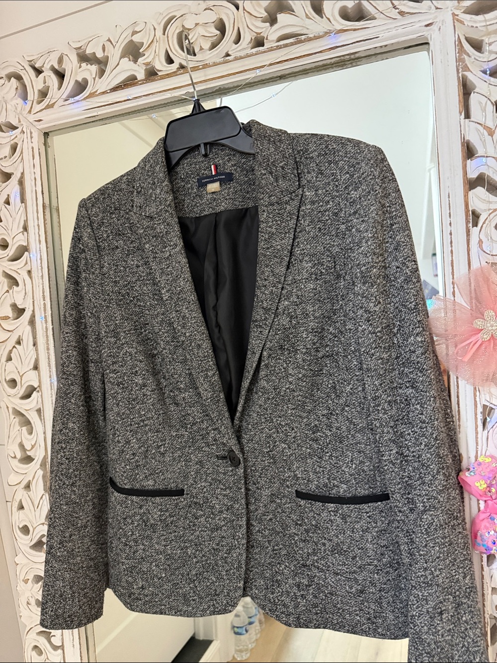 Tommy Hilfiger Black & Gray Tweed Single-Button Blazer